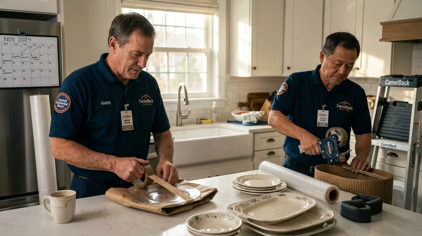 Professional crew packing kitchen dishware in Pleasant Hill, MO